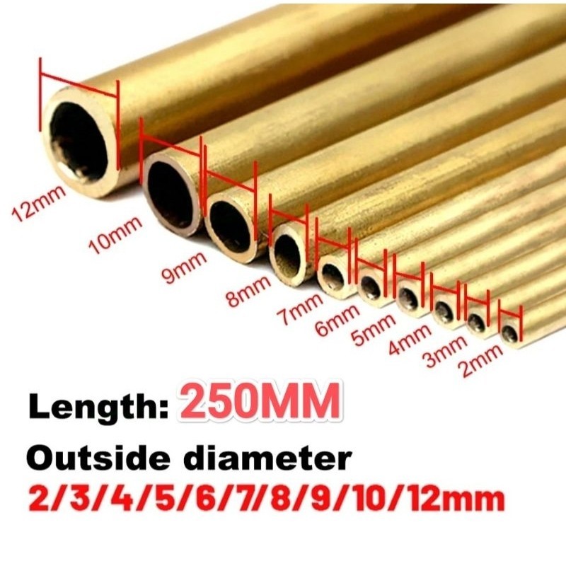 Pipa Kuningan / Pipa Kapiler Kuningan / Brass Capillary Pipe OD 2mm 3mm 4mm 5mm 6mm 8mm 10mm Length 