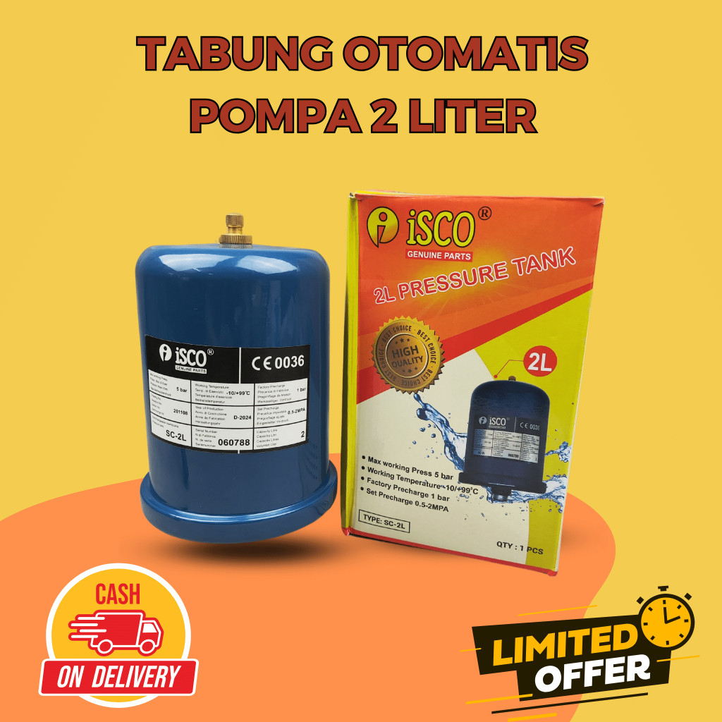 TABUNG Mesin POMPA AIR 2L DRAT 1/2" MERK ISCO Besi / Pressure Tank 2 L