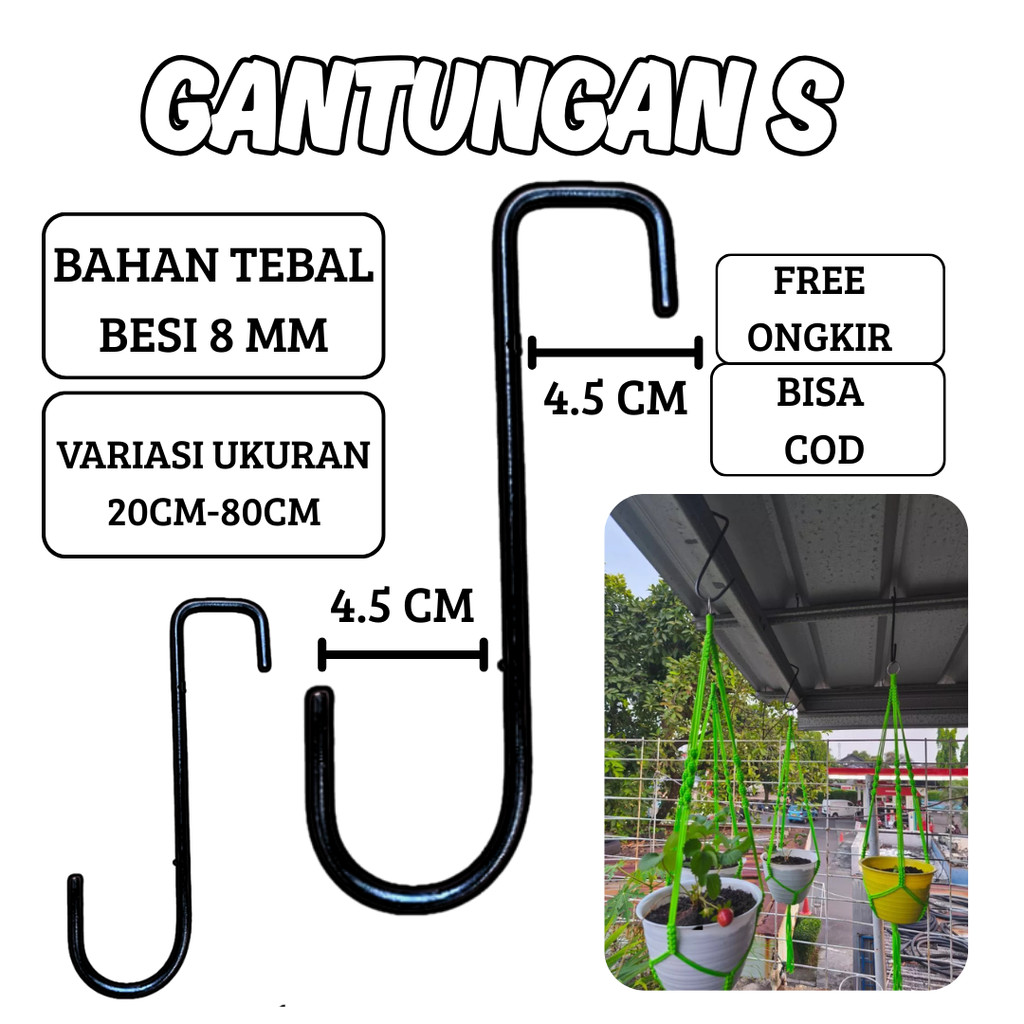 besi S,cantolan besi S/gantungan kandang burung/gantungan pot bunga