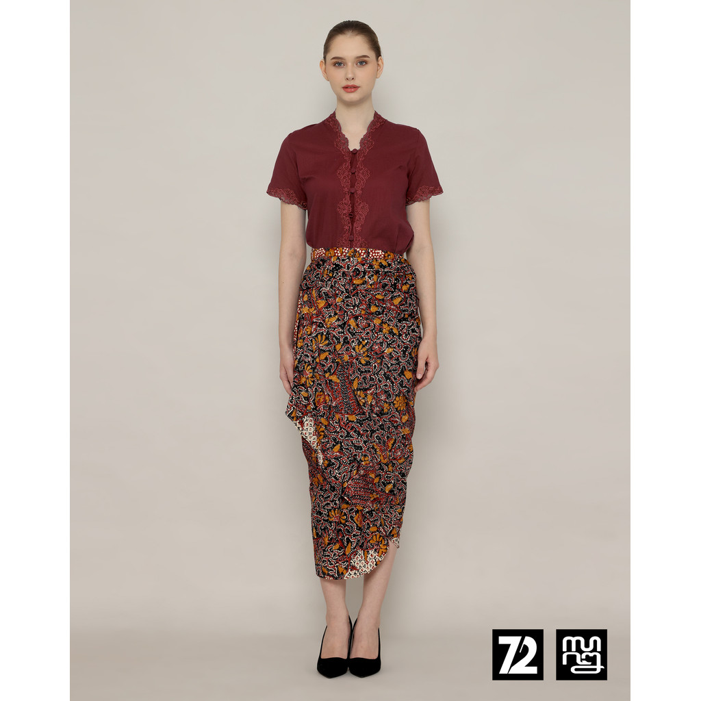72 Batik - Rok Batik Span Jena Skirt Lilit Kebaya Instan Modern Wanita Motif Bunga Abstrak Warna Mer
