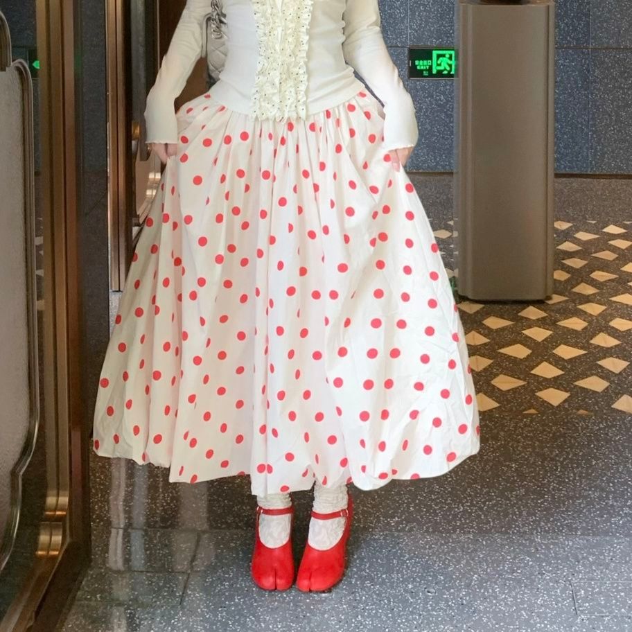 MYCASSI Rok Wanita Bubble Skirt Polkadot Rok Bunga Highwaist Mori Girl Style Rok Wanita Midi