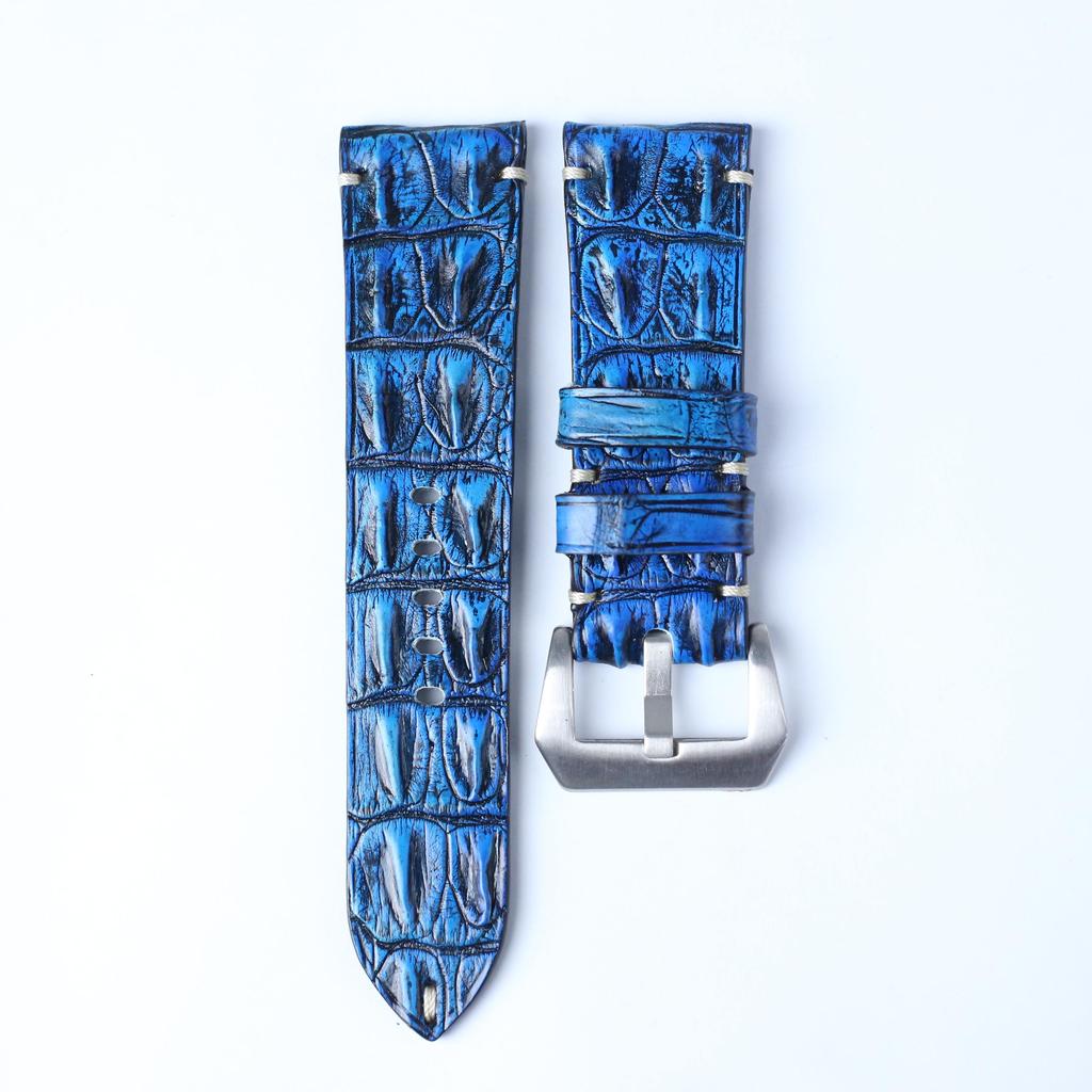 SS Strap Tali Jam Tangan Kulit Croco Asli Handmade by SS Strap - Blue Horn back 20mm 22mm 24mm Ukura