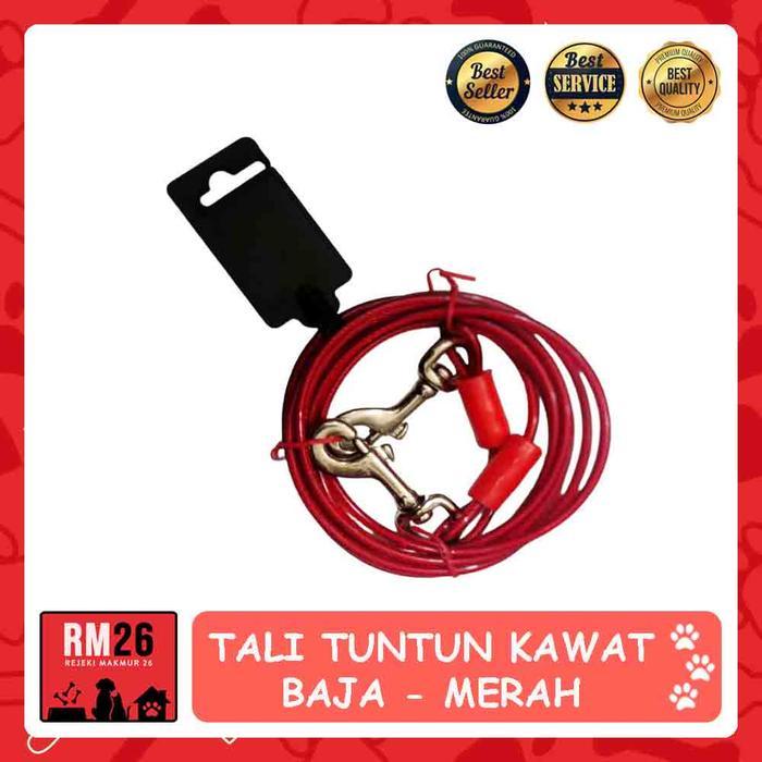 Tali Tuntun Anjing Anti Gigit Bahan Kawat Baja Tali Tuntun Kawat Baja - Merah