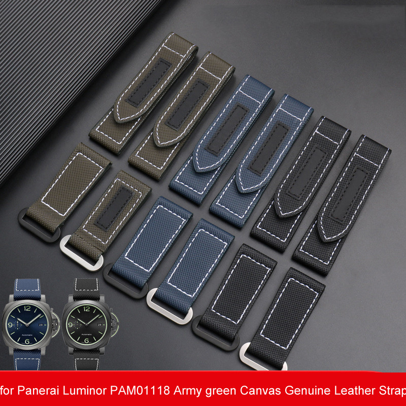 24mm High Quality Nylon Fabric Watch Band Fit for Panerai Luminor PAM01118 Army green Canvas Genuine