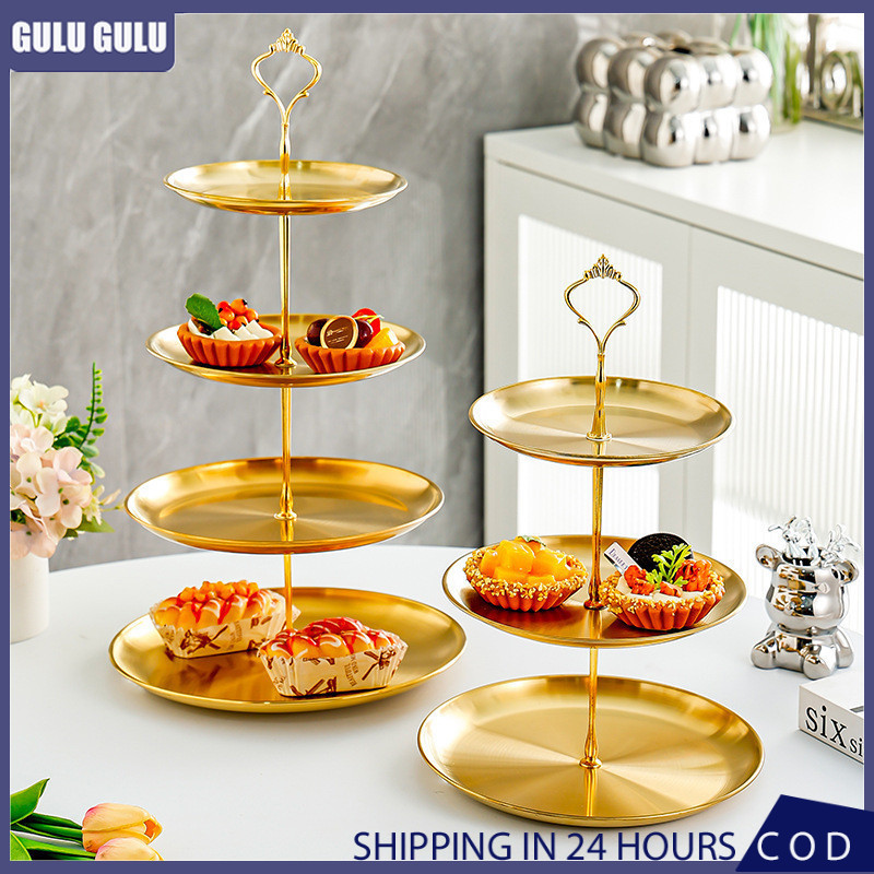 Stand Dessert 4 Tingkat Emas Stainless Steel Estetik – Menara Kue Pernikahan & Kafe Piring Susuun An