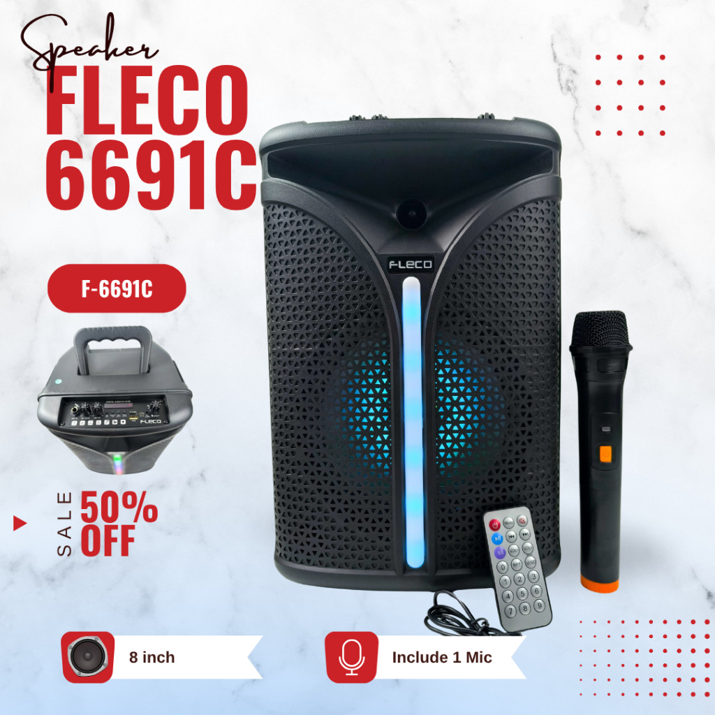 BARU SPEAKER BLUETOOTH FLECO 8'' INCH F-6691C PLUS MIC KARAOKE SUPER BASS include Remote COntrol BT 