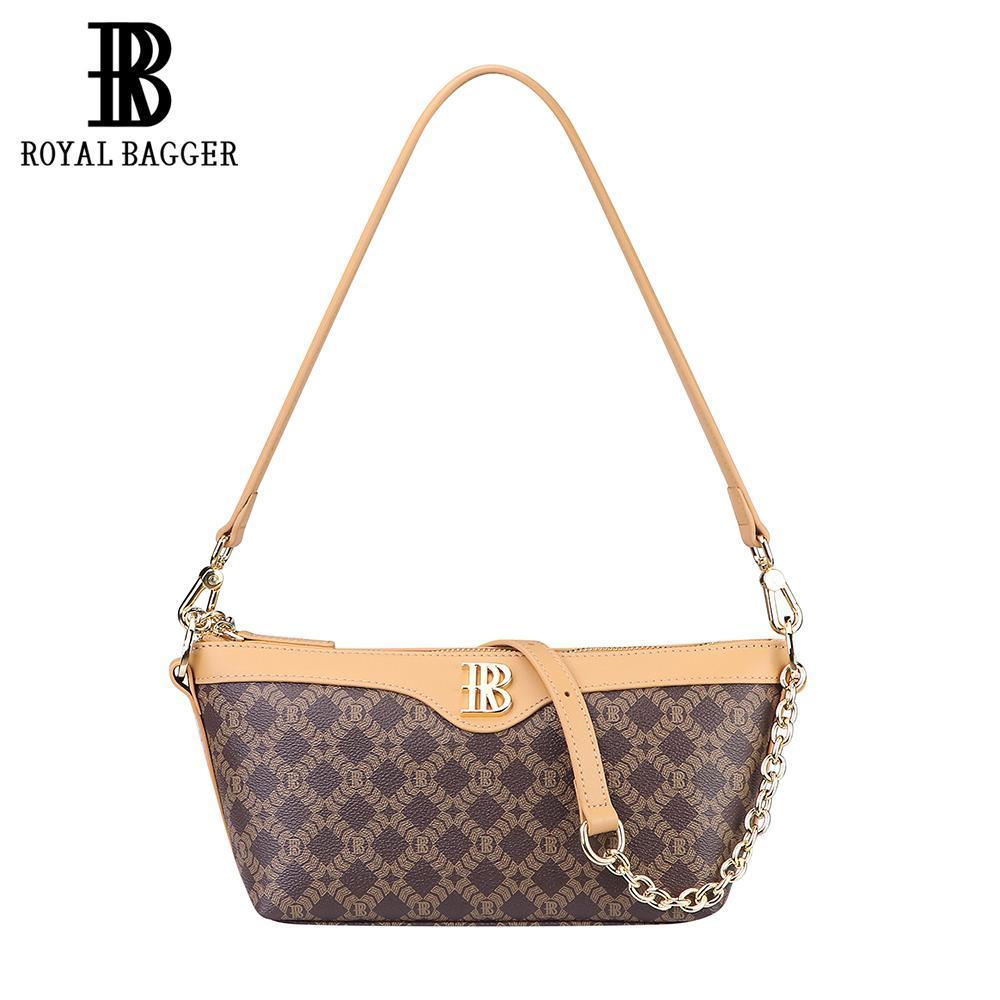 Royal Bagger Tas Bahu Rantai untuk Wanita, dari Kanvas Lapis Signature & Kulit, Dompet Ketek Retro y