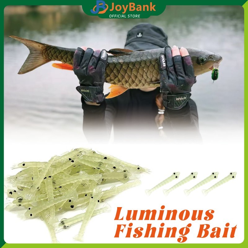 100PCS Umpan Pancing Udang Palsu 4CM Glowing In The Dark Bercahaya Luminous Soft Lure Udang Tiruan K