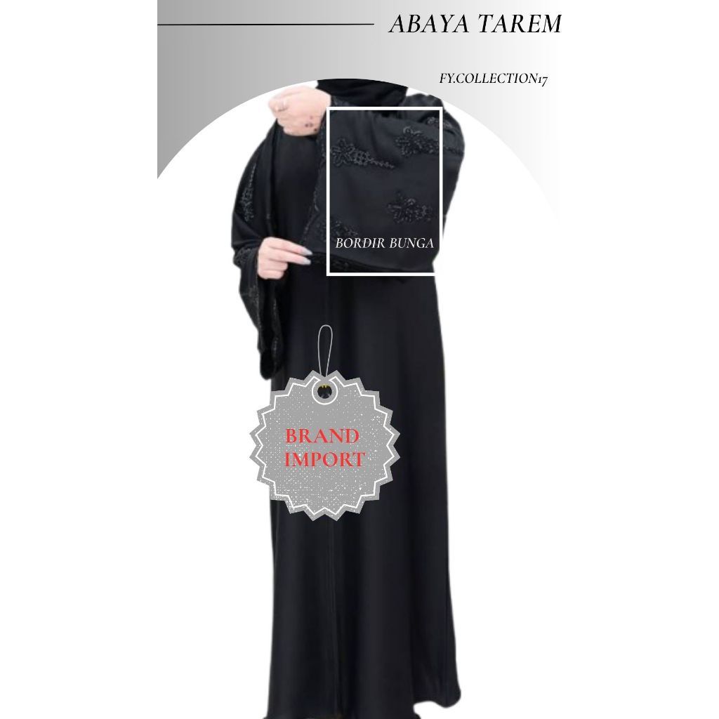 [RF] Abaya Tareem Dubai Turki Gamis Black Elegan Premium Bordir Bunga Mawar Brand Import Favorit