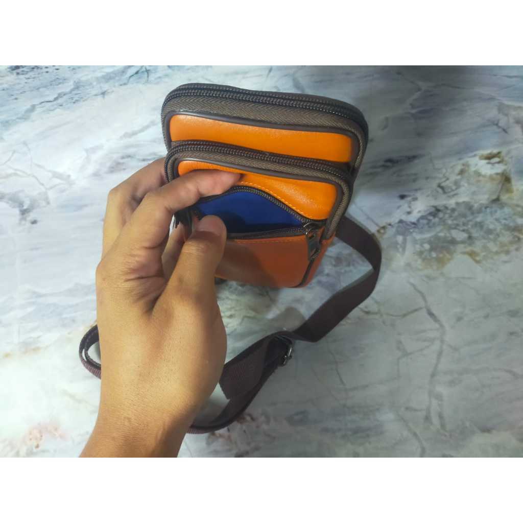 Tas Pinggang Dompet Pria Cowok 2 Slot Handphone Multifungsi Kulit Asli Premium KODE : P018 KICKERS b