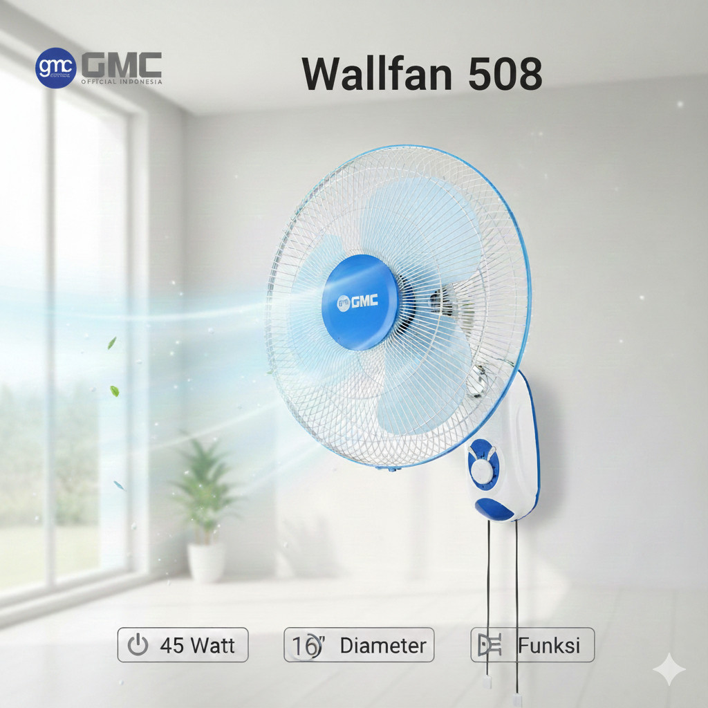WALL FAN GMC 508 KIPAS Dinding 16 in Tempel Kipas Angin Tembok Swing Kanan Kiri