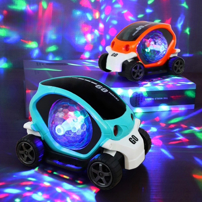 3D rotating luminous music car, automatic special music light toy car. Electric universal rotating c