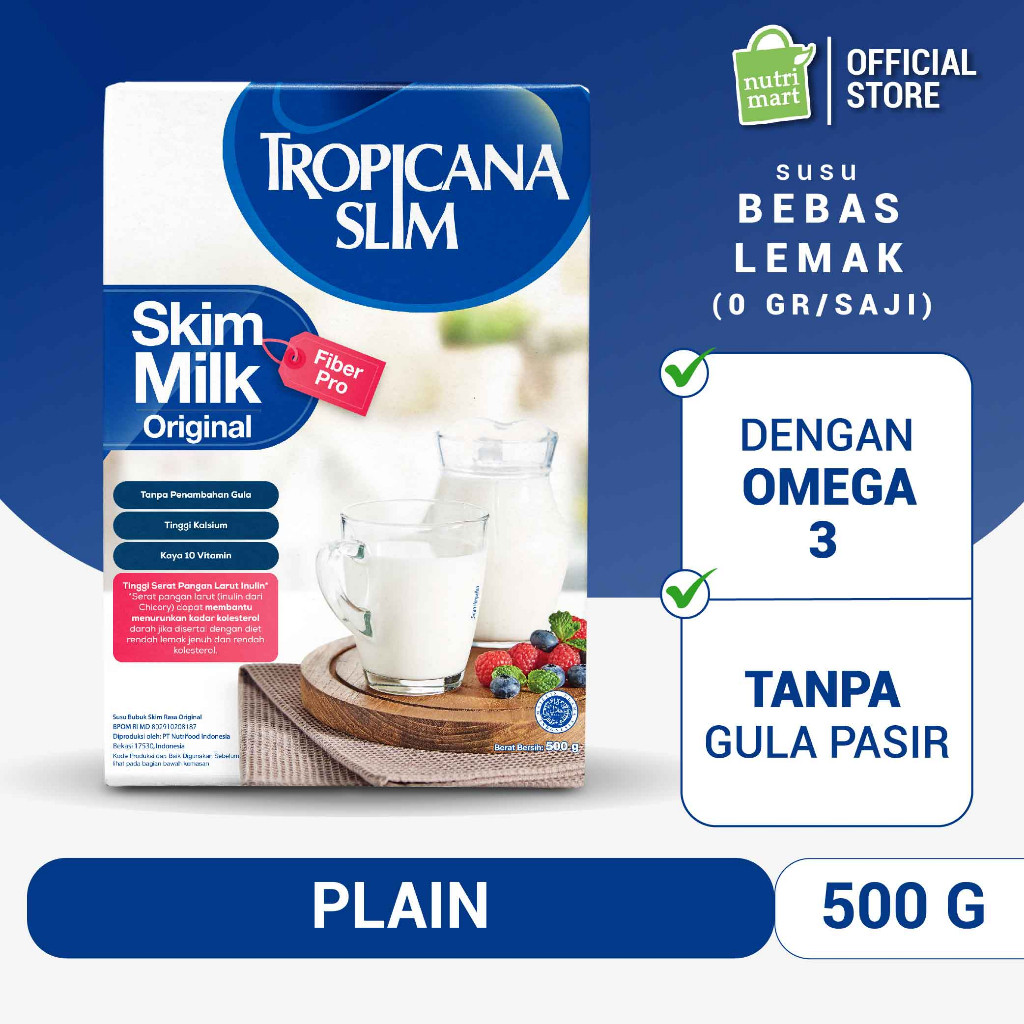 Tropicana Slim Susu Skim Fiber Pro Plain 500gr - Bantu Turunkan Kolesterol