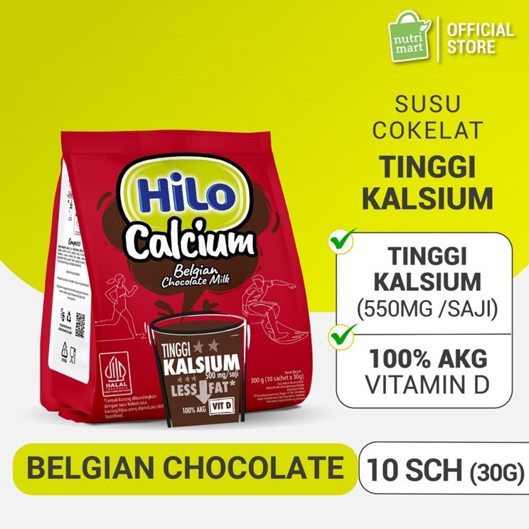 HiLo Active Belgian Chocolate 300 gram (10 Sachet) dengan Alga merah - Susu Tinggi Kalsium