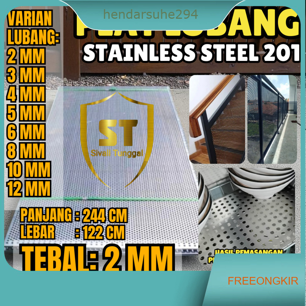 PLAT LUBANG 201 - 122CMX244CM - (2 MM) TEBAL PLAT - STAINLESS STEEL 201- PLAT PERFORATED