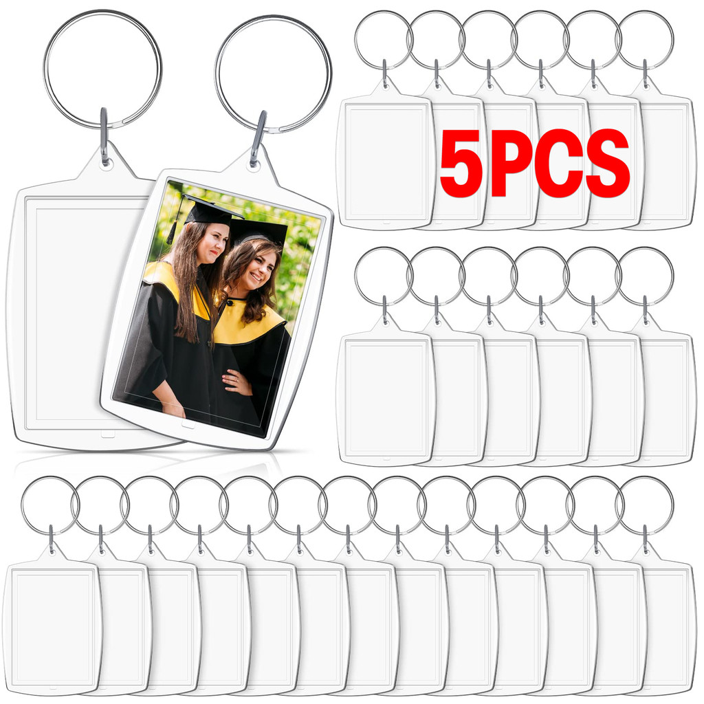 1/5pcs Acrylic Photo Frame Keyain with Tassels Snap-In Custom ert Photo Acrylic Blank Keyring Clear 