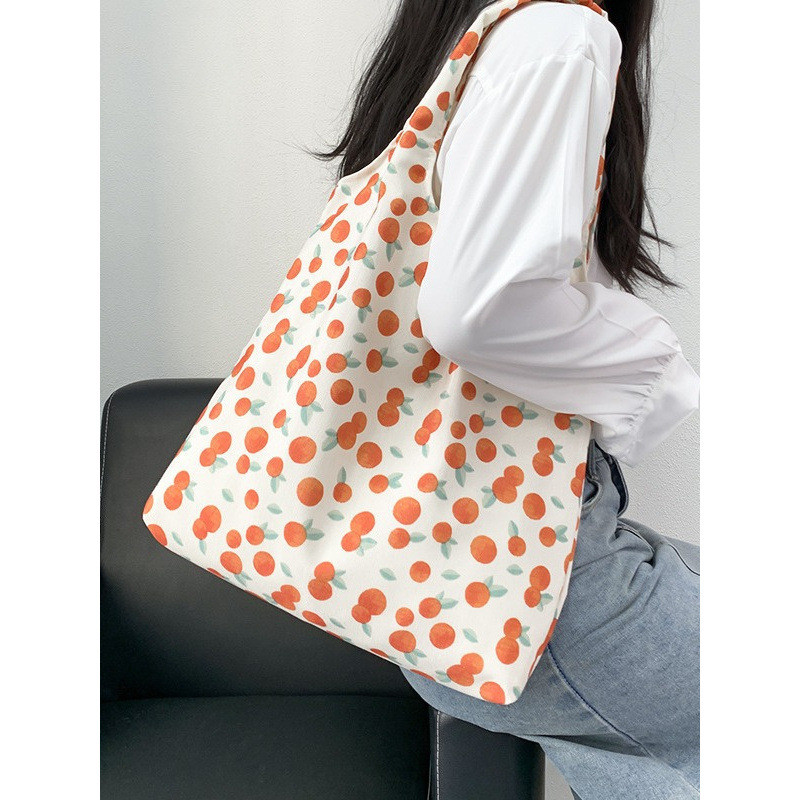 Tas Wanita Tas Kanvas Bunga Tas Bahu Kapasitas Besar Tas Bahu Vintage