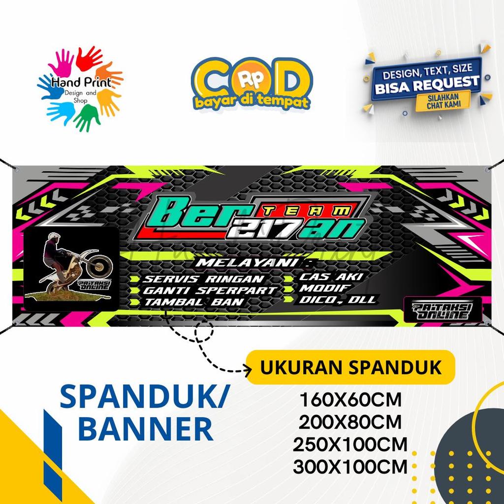Cetak Spanduk Banner Bengkel Hitam Team 217an MMT Spanduk Custom 300x100CM