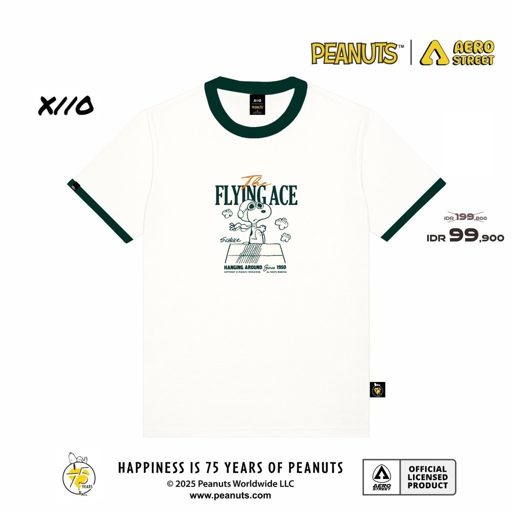 Aerostreet T Shirt Snoopy Flying Ace Off White Hijau Botol Kaos T Shirt ABCAA [GT]