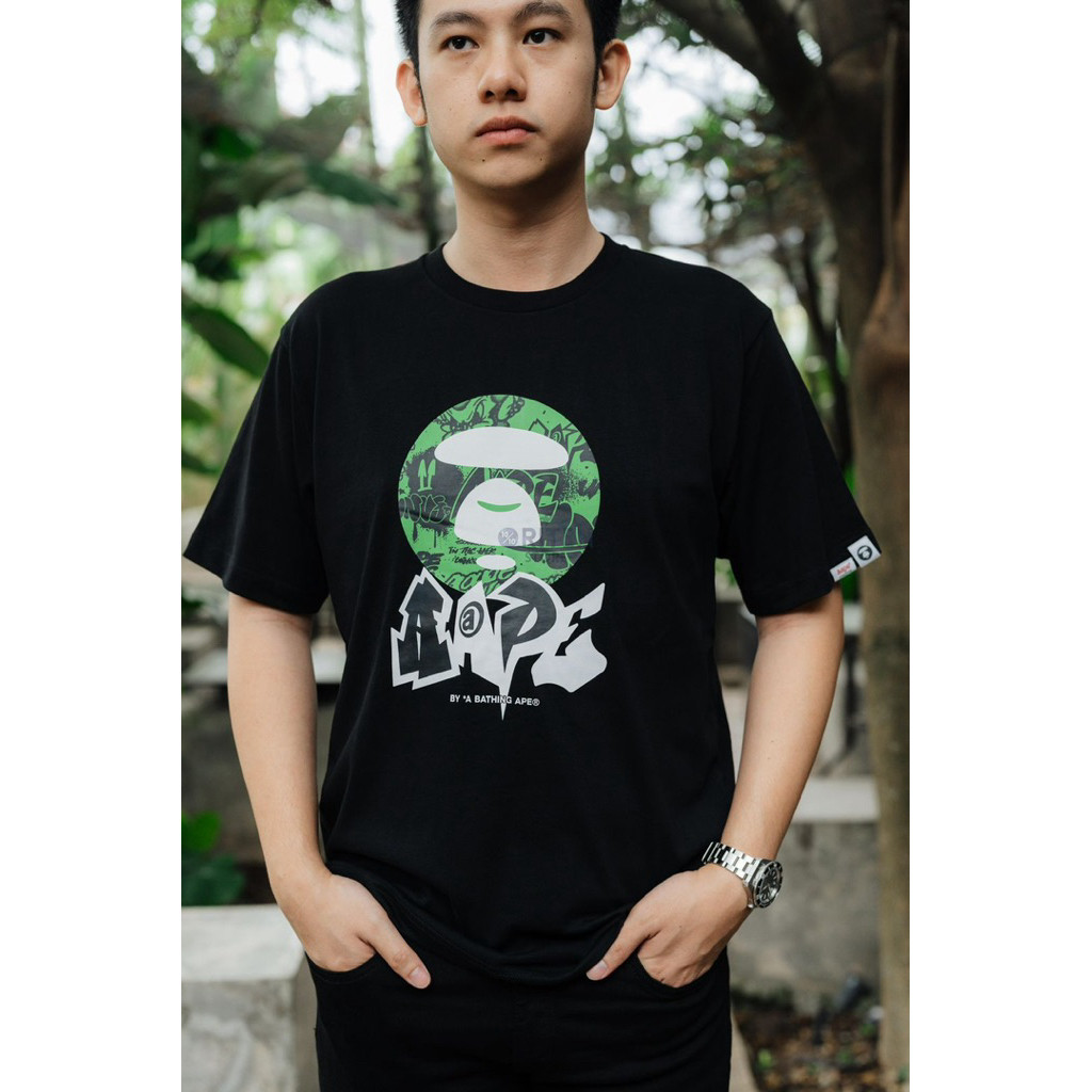 (COD) AAPE Moonface Logo Tee Black Original / Baju Kaos Aape Authentic