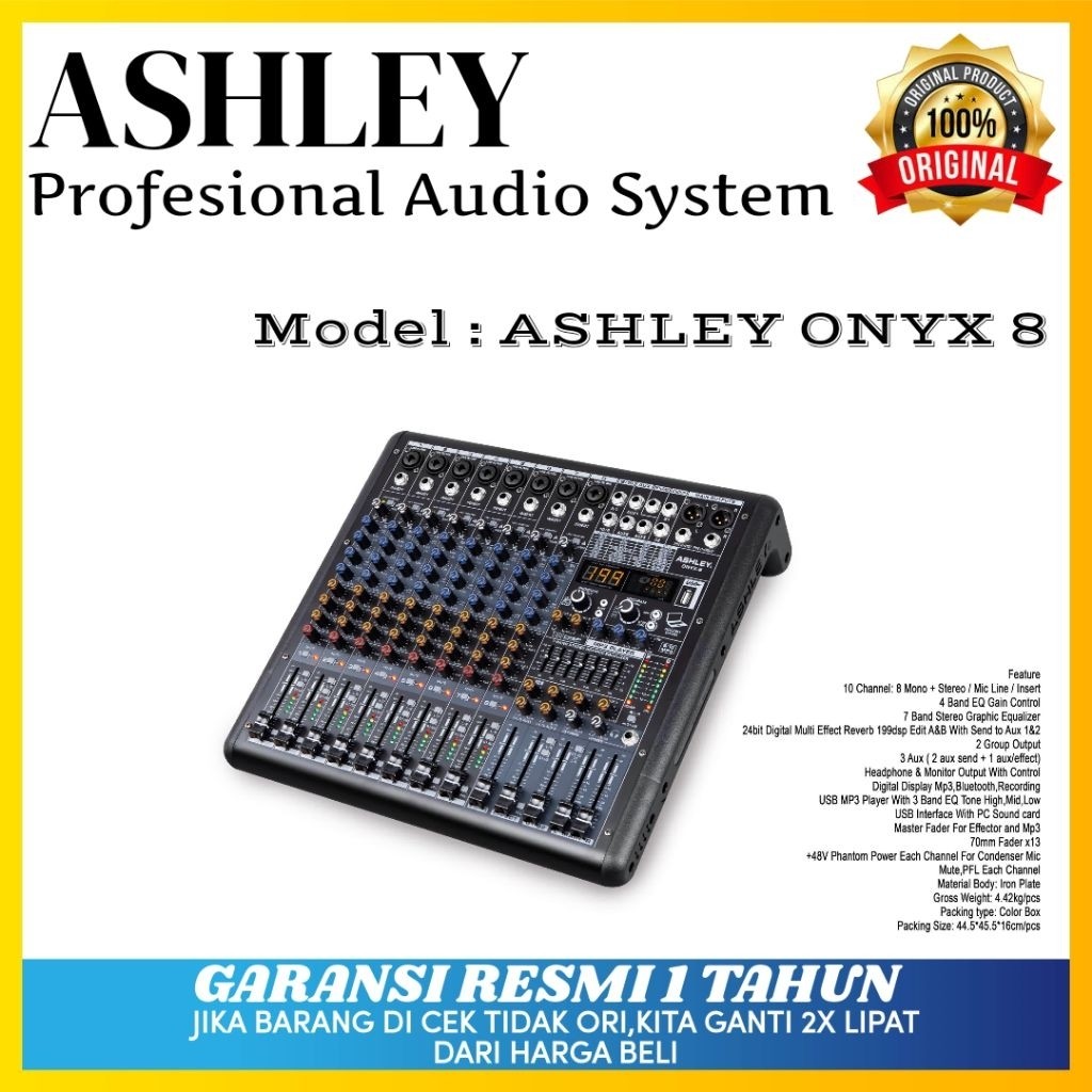 Mixer Ashley Onyx 8 Original Mixer Ashley 8 Channel Bluetooth