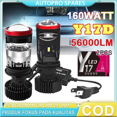 2PCS Lampu LED Mobil Y17D Y7D Y6D H4 Mini Projector Super Bright Cut Off High Low Jauh Dekat Hi Lo M
