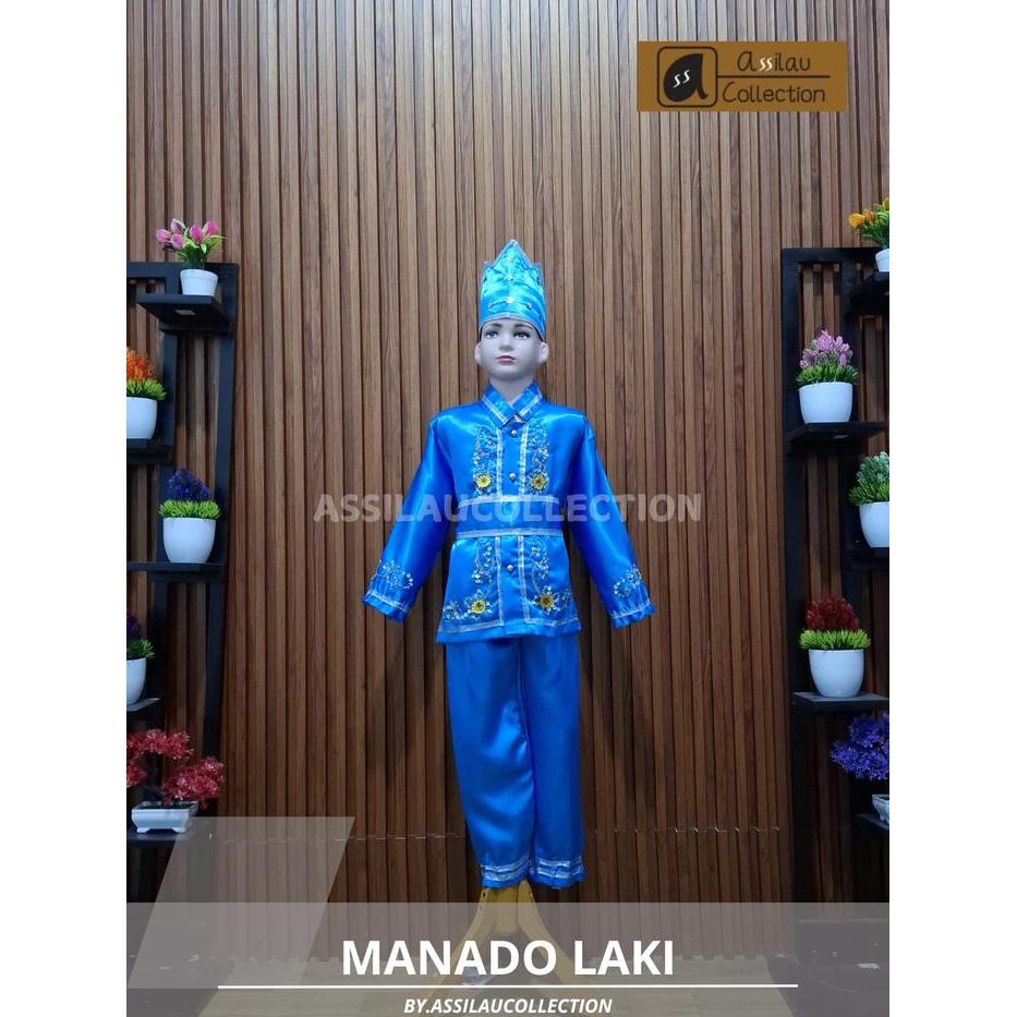 Baju Adat Anak Sulawesi Utara/Manado Satuan (Laki/Cewek) Pakaian Aksesoris - Manado Biru Laki, 3