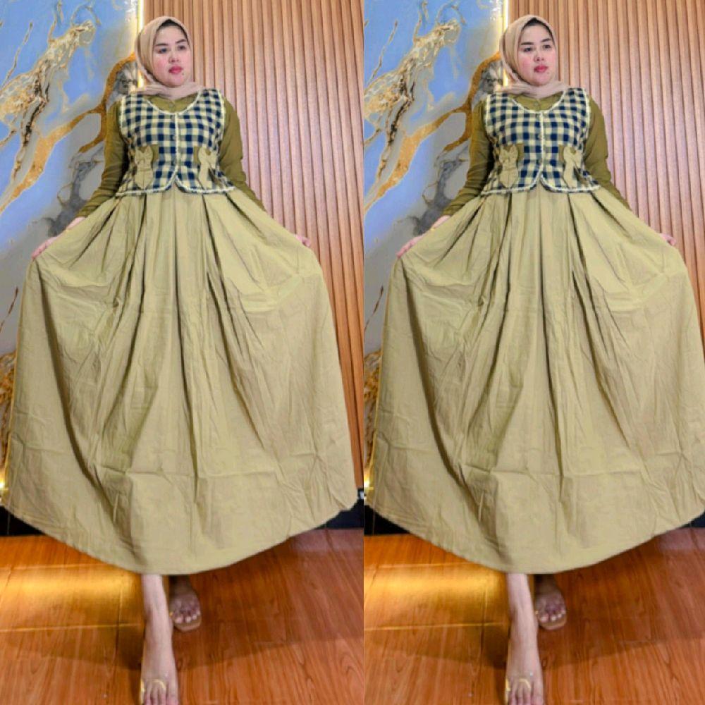 Midi Dress Delian baju wanita Baby Soft Jeans LD 110 PB 125 Busui Kancing Depan Lengan Panjang Ujung