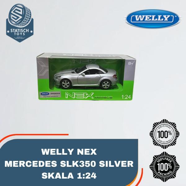 Nex welly Mercedes SLK350 Silver Skala 1:24 Welly Door Openable Mainan Diecast Original 100% Baru