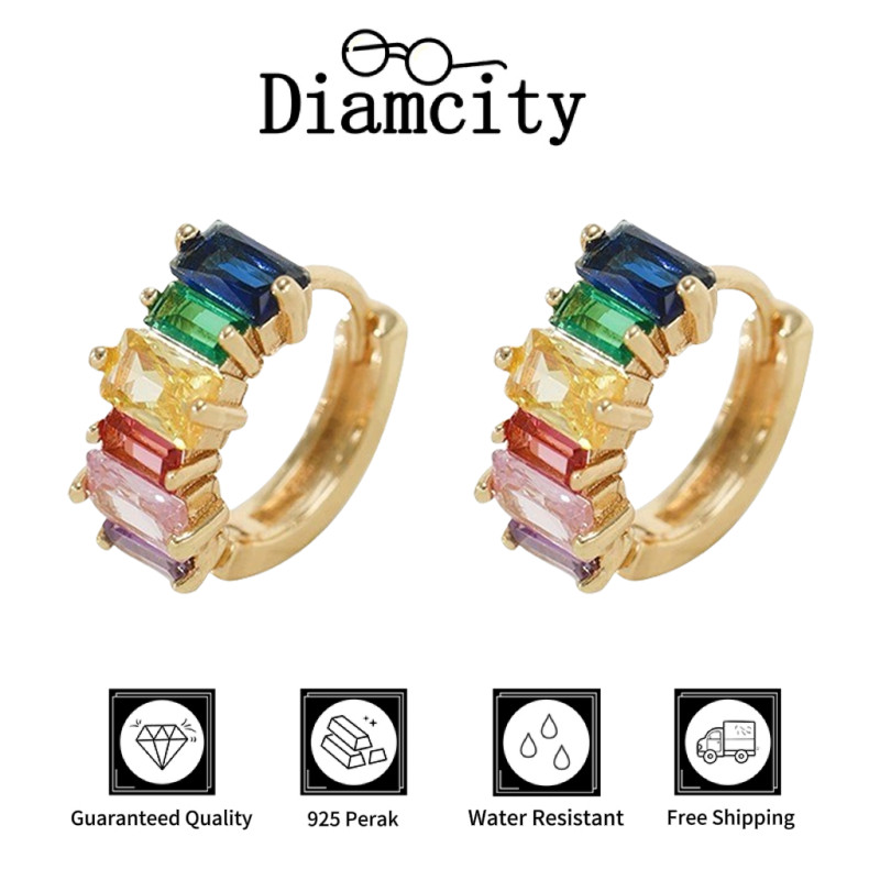 Anting Moissanite Berwarna Kreatif Baru Berlapis Emas