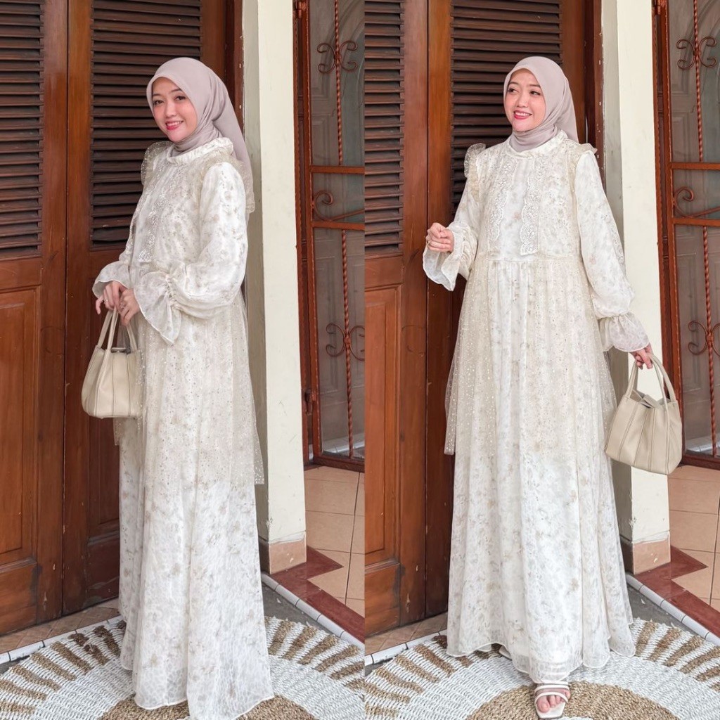 Kayana Gamis Mewah Brukat Korean Printing Dress Full Furing Outfit Kondangan Baju Pesta Muslimah Max