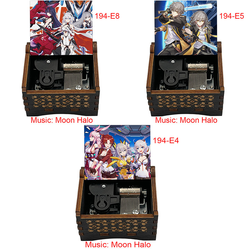 Honkai Impact 3 Game meanical Wooden Moon Halo Music Box Kiana Raiden Mei Musical Gift for Friends B