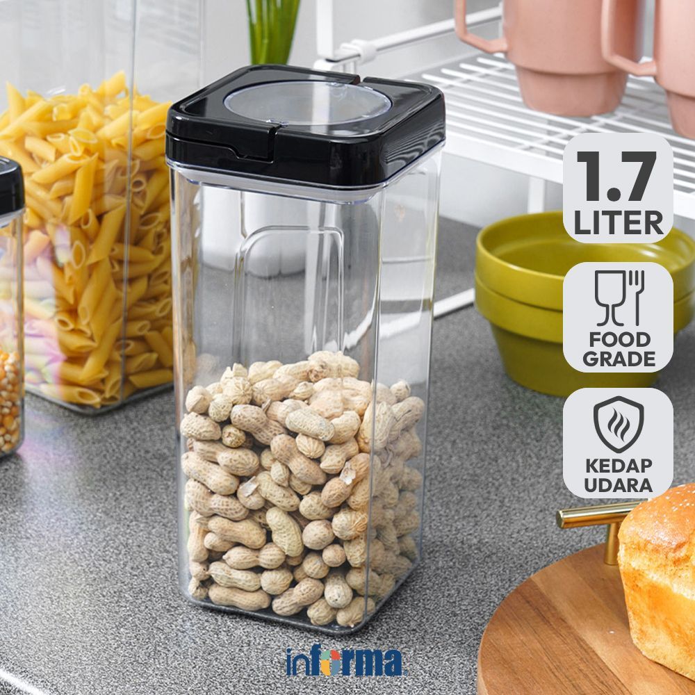 Informa 1.7 ltr Sally Stoples - Hitam Jar Tempat Simpan Snack Dan Permen Setoples Toples Serbaguna P