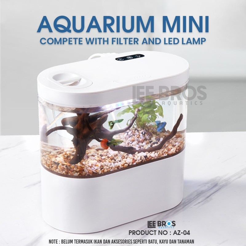 Accessories Hewan _Mall Aquarium Cupang Lengkap Filter + LED / Aquarium Mini USB Unik AZ-04