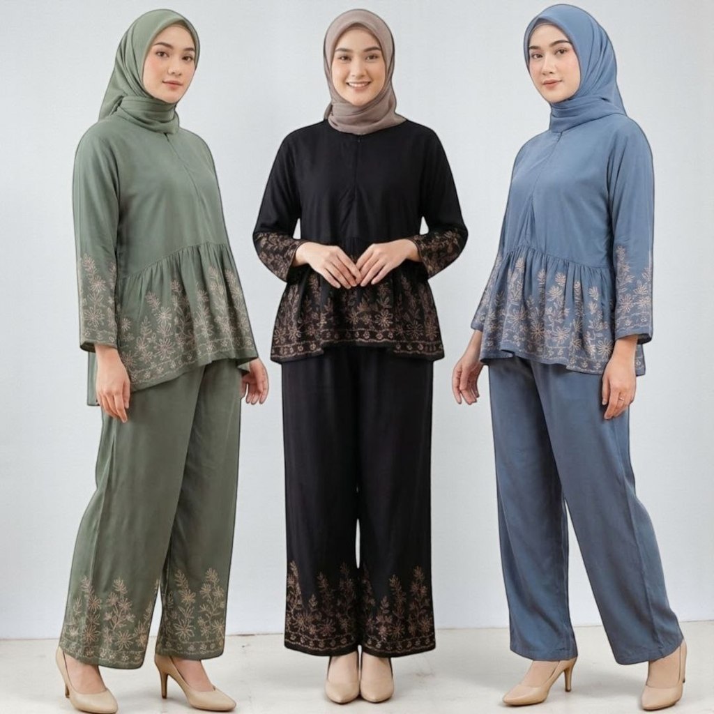 Shanum Waka One Set Wanita Kekinian Rayon Batik Jumbo Baju Setelan Wanita Outfit Harian LD 130 cm