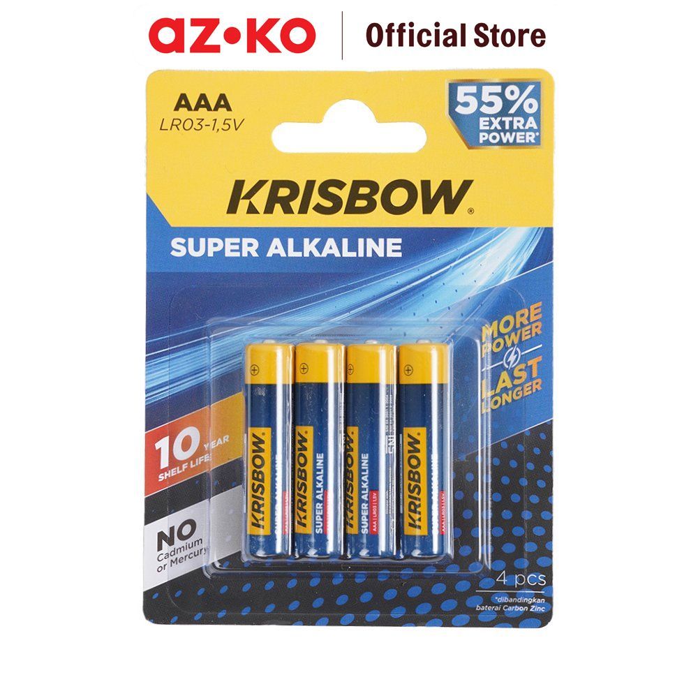 AZKO Krisbow Set 4 Pcs Baterai Super Alkaline Aaa - Biru Batre Cadangan Batre Battery Bateray Perala
