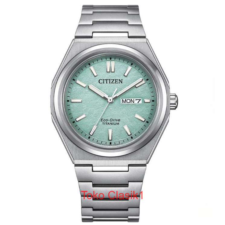 Original 100% Jam Tangan Unisex Citizen Forza Super Titanium Eco Drive AW0130-85M Light Green Dial T