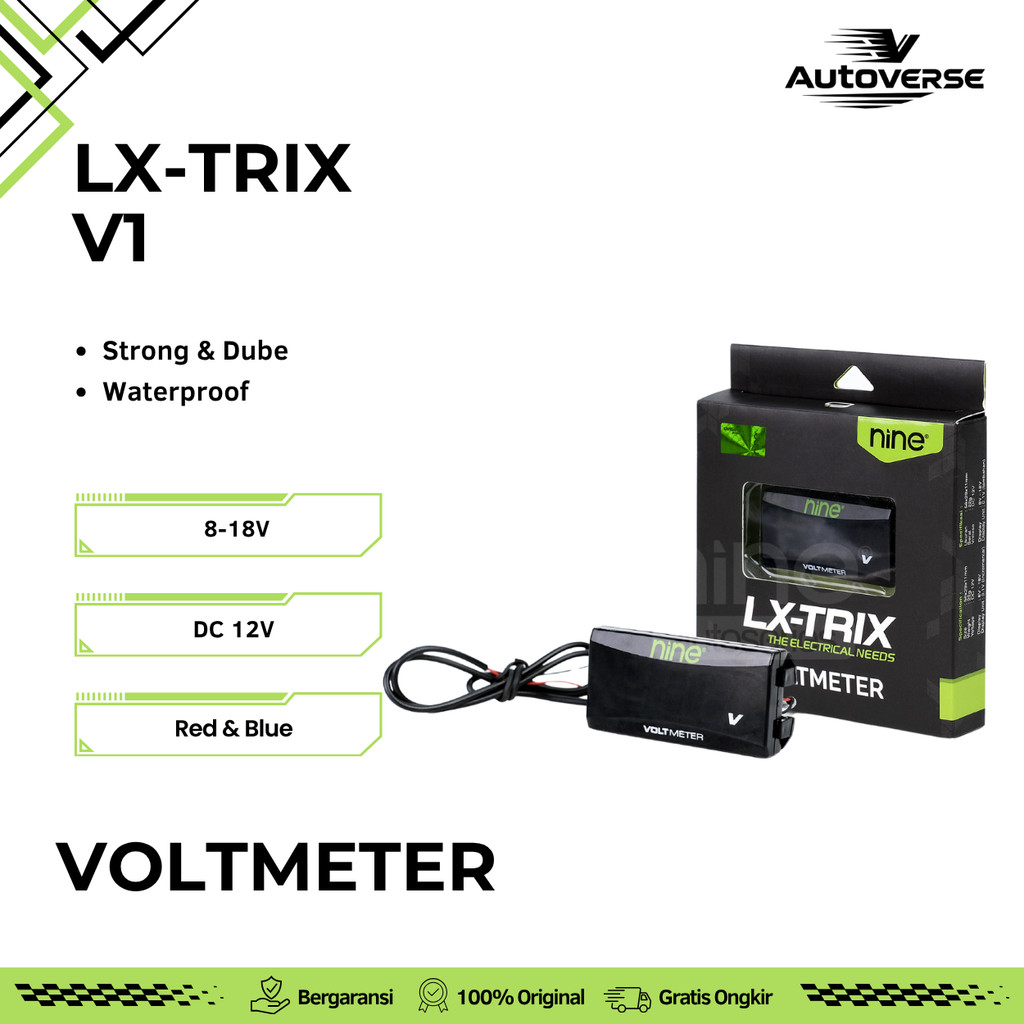 Voltmeter Aki Motor Ampere Digital 12V V1 Accu Meter DC 12V Universal NINE LX-TRIX Waterproof