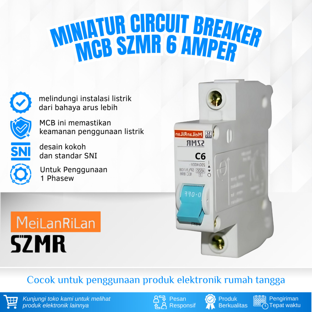 MCB 6A SZMR MCB 6 AMPERE SAKLAR LISTRIK 1 PHASE MCB SZMR 6A MINIATURE CIRCUIT BREAKER PENGAMAN ARUS 