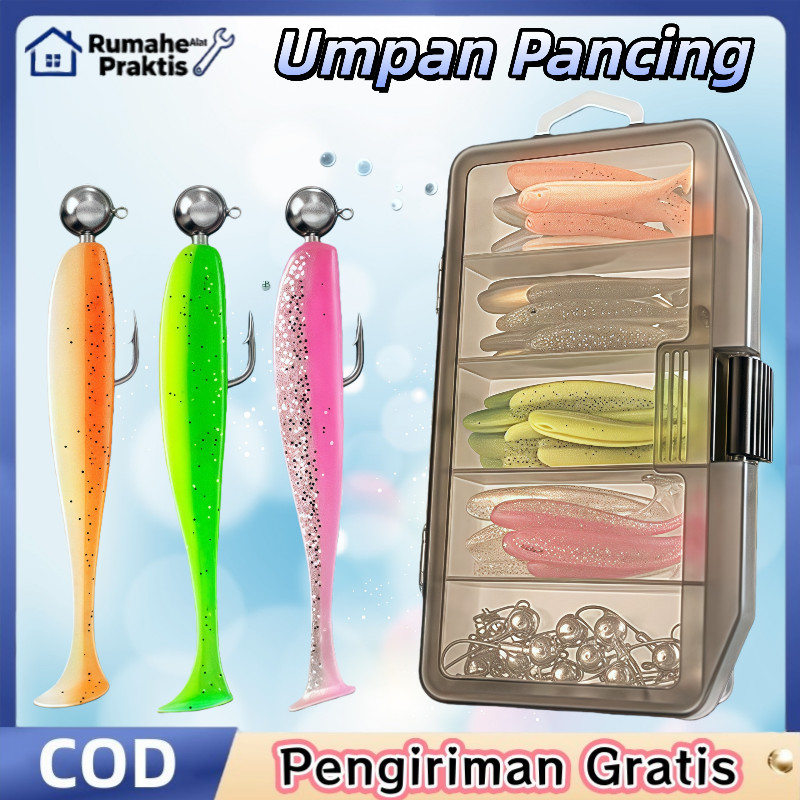61 Pcs Umpan Soft Lure 1 Set Box Umpan Pancing Bahan Karet Silicon Lembut Panjang Umpan Pancing Tiru
