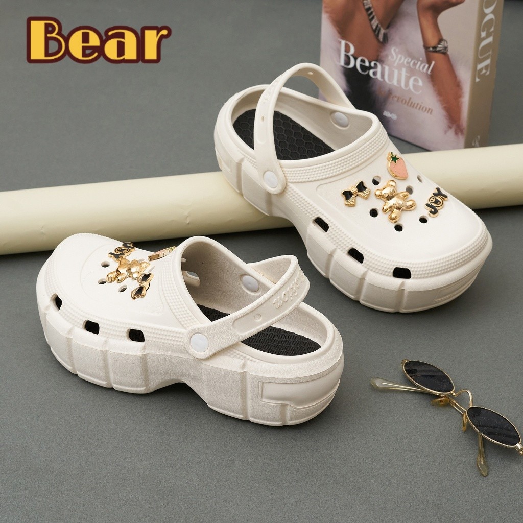 Bear 2025 Sepatu Sandal Wanita Jelly Wedges Baim Style Sepatu Perempuan Fashion Tinggi 6.5Cm Wedges