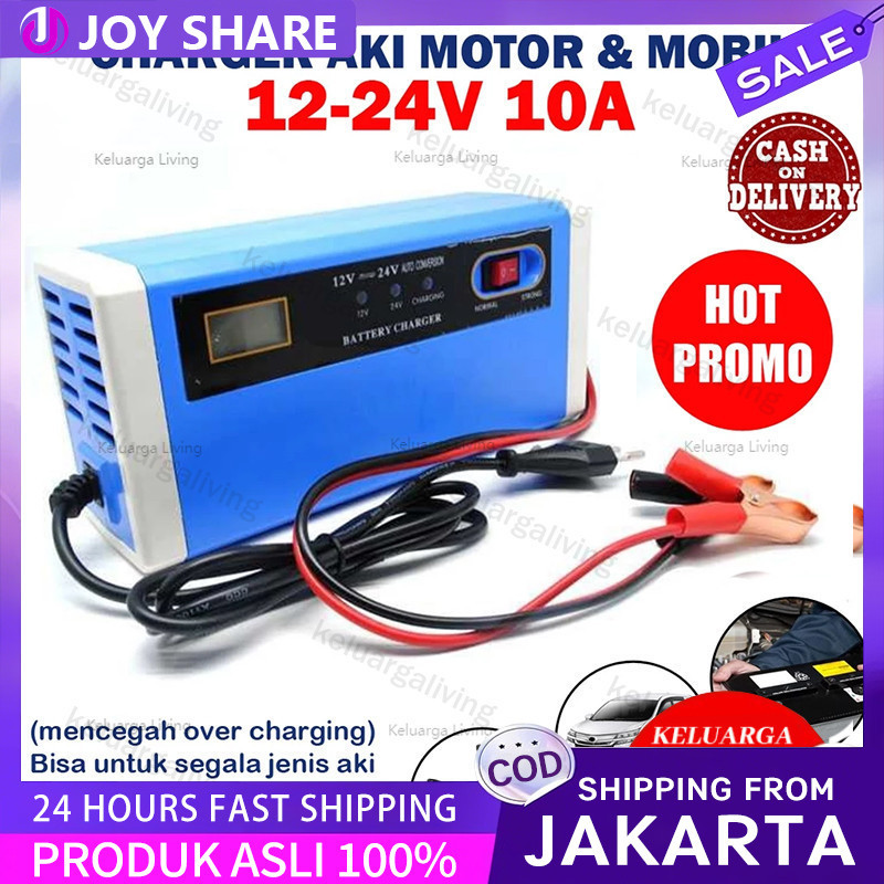 Charger Aki Mobil Motor 12V-24V 10A/ Charger Aki Portable 12V-24V 10A Mobil dan Motor LCD Indicator 