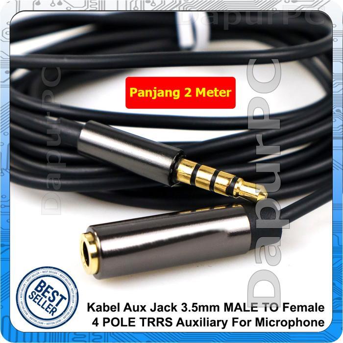 Kabel Aux Jack 3.5mm Male To Female 4 POLE TRRS Auxiliary Microphone
