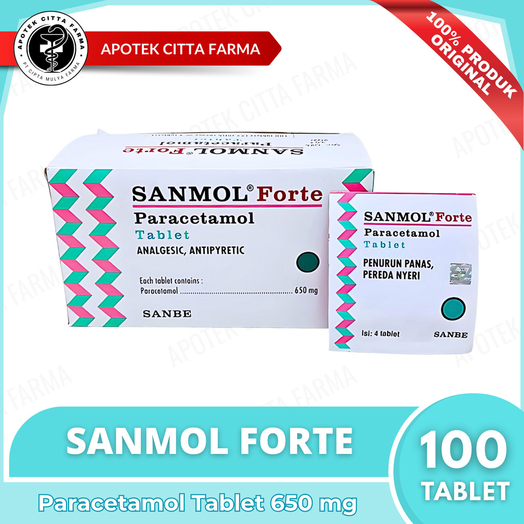 Sanmol Forte Tablet 1 Box @ 25 Strip @ 4 Tablet - Meringankan Sakit Kepala dan Demam