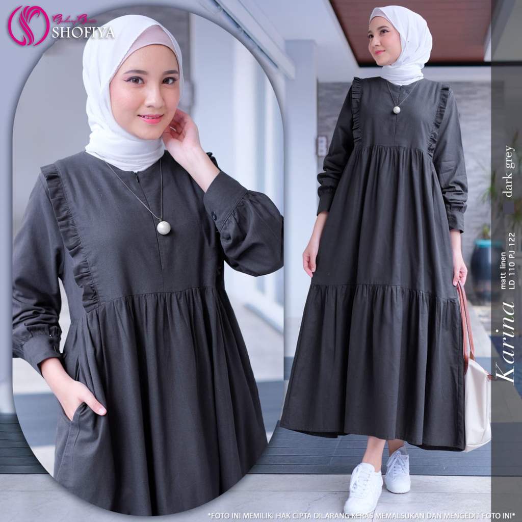 SHOFIYA OFFICIAL STORE KARINA MIDI DRESS WANITA MUSLIM TERBARU MINI DRESS POLOS SIMPLE KULIAH