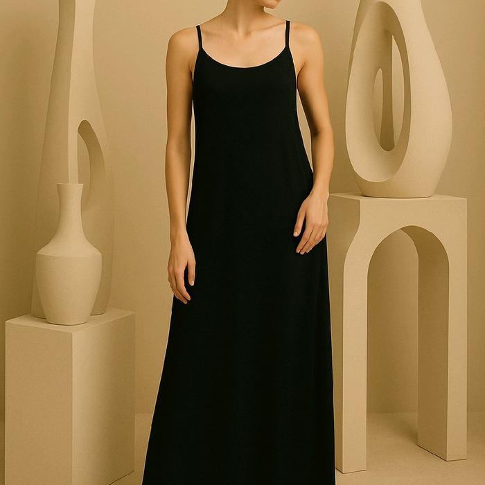 TankTop Maxi Dress Dalaman Terusan Wanita Tali Kecil JADECLOVER - Hitam, M