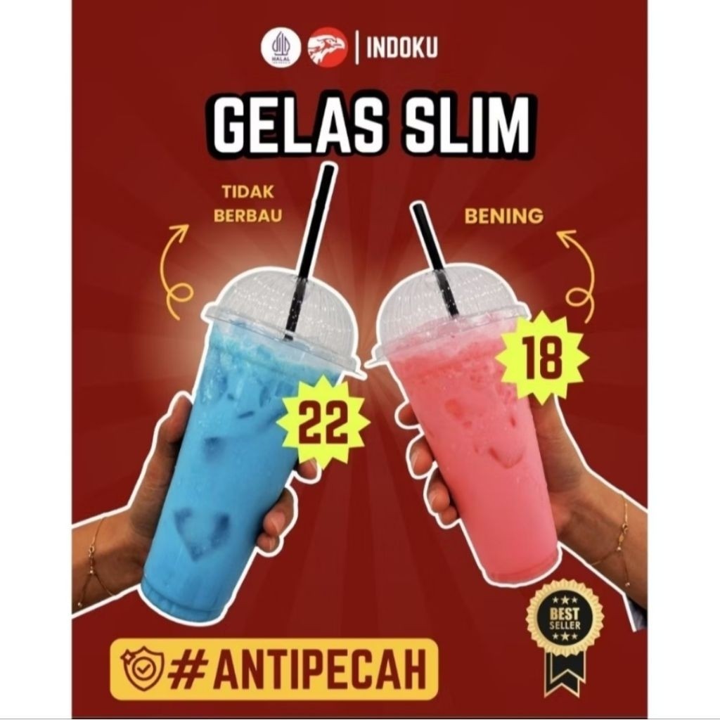 [1DUS=1000PCS] Indoku GELAS PLASTIK 18Oz Slim & 22Oz Slim 1Dus