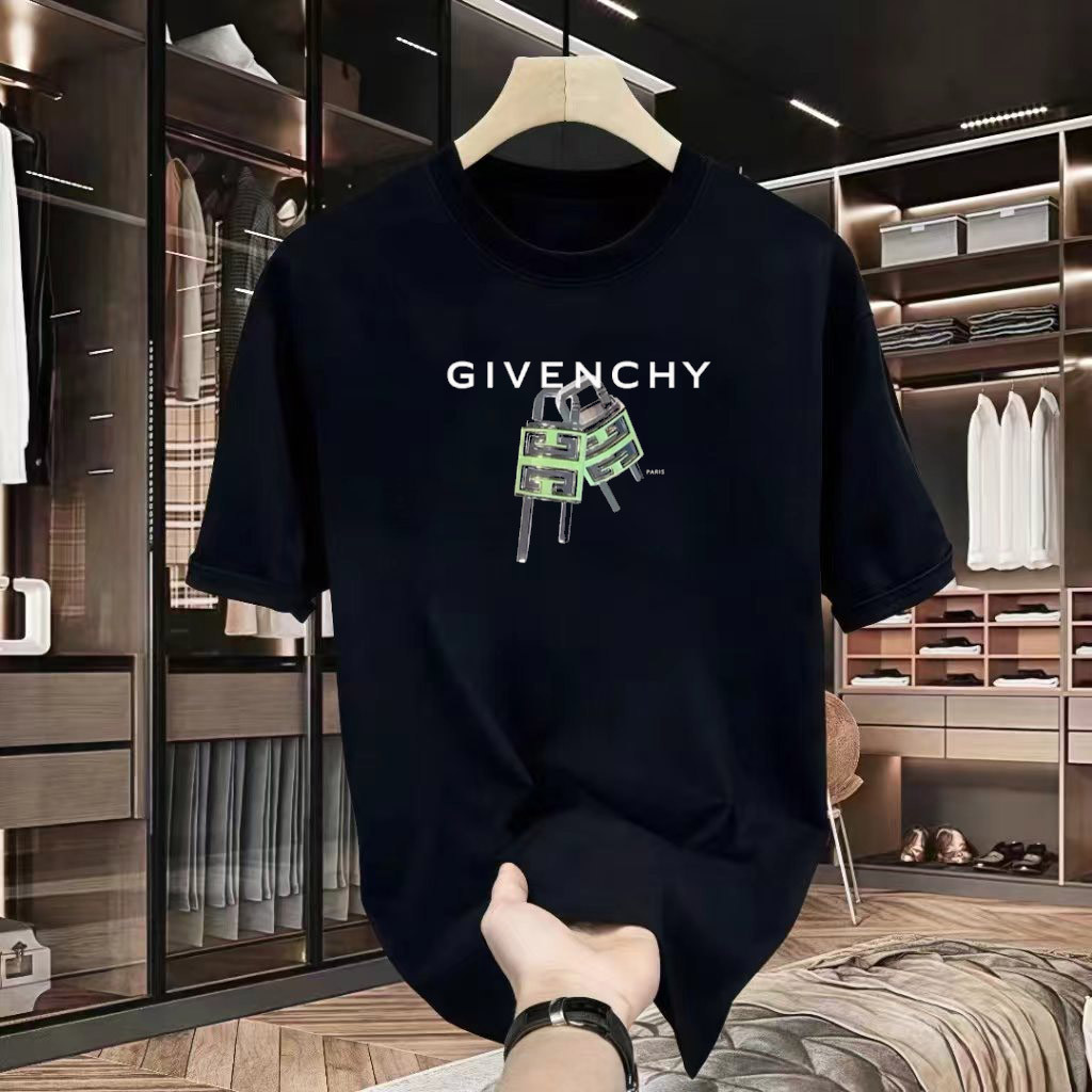 GIVENCHY Kaos Lengan Pendek Leher Bulat Pria Baru dengan Logo Bordir dan Cetakan Fashion Trendy Baya