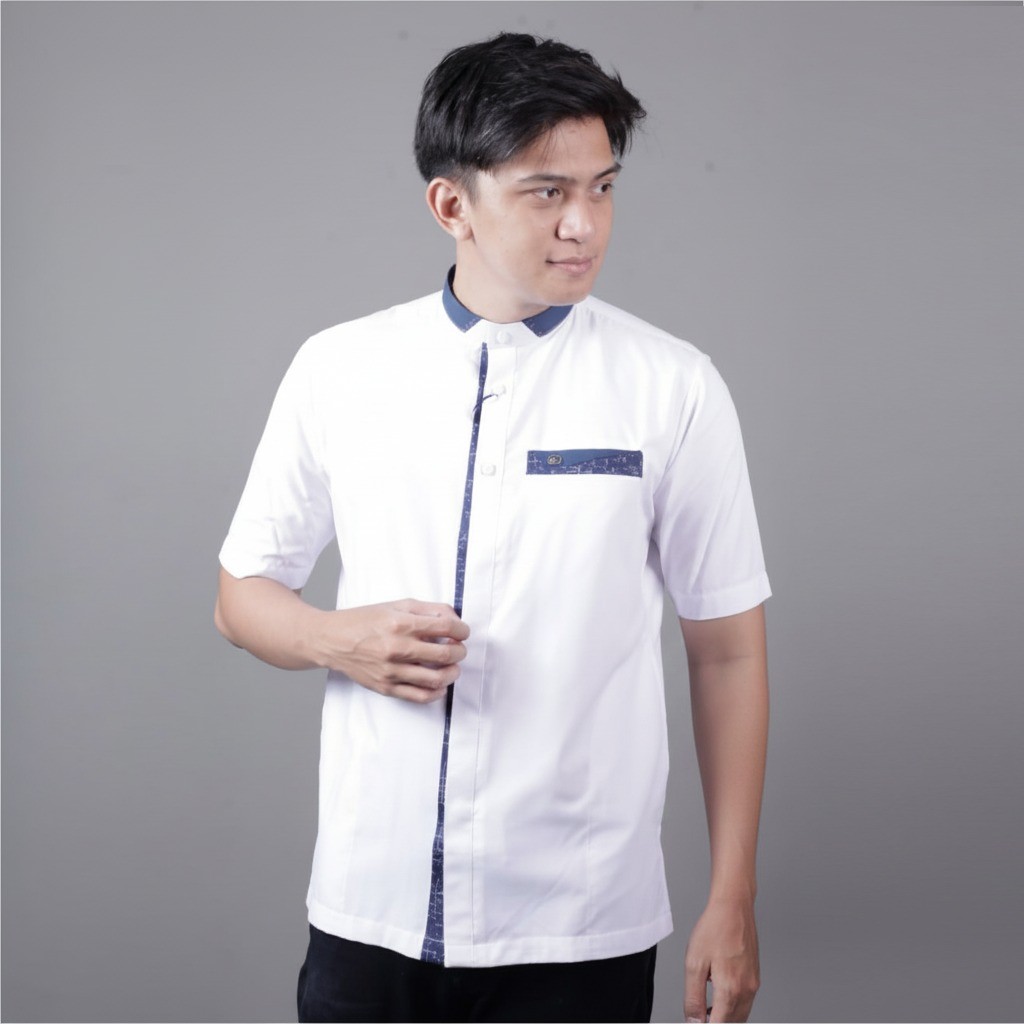 Qori Apparel Reguler White Series Baju Koko Casual Pria (Lengan Pendek)