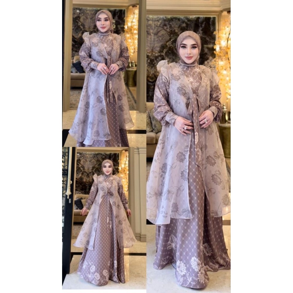 Shellasaukia Dress Set Hijab Segiempat Organza Baju Shellasaukiashop Terbaru Original Gamis Syar'i M